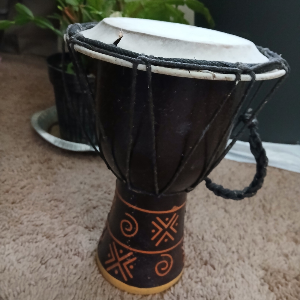 Handheld Djembe Drum with Decorative Tribal Motif